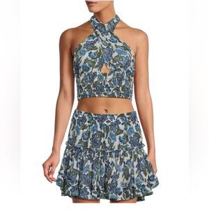 Misa Los Angeles Marion Skirt and Paulina Top Blue Floral Set, Size Small